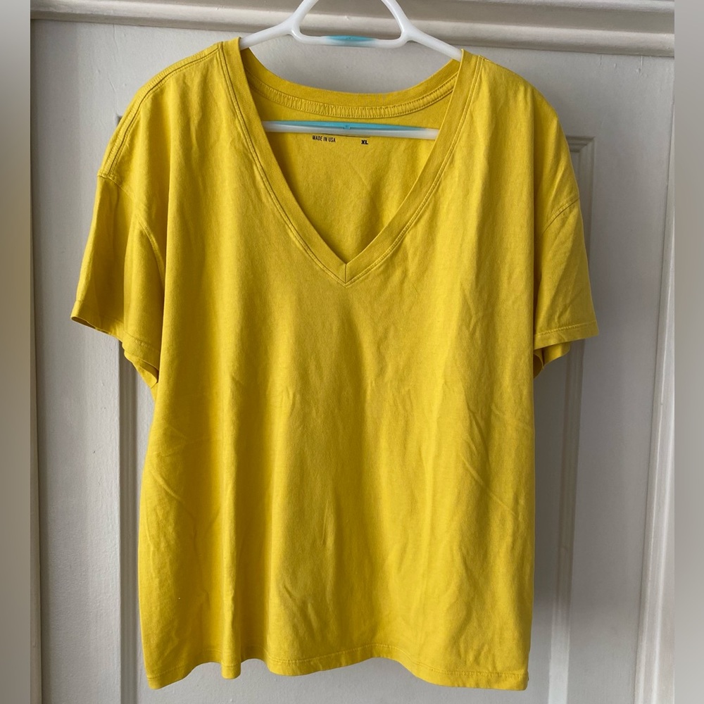 American Giant Yellow Cotton V-Neck Tee Shirt